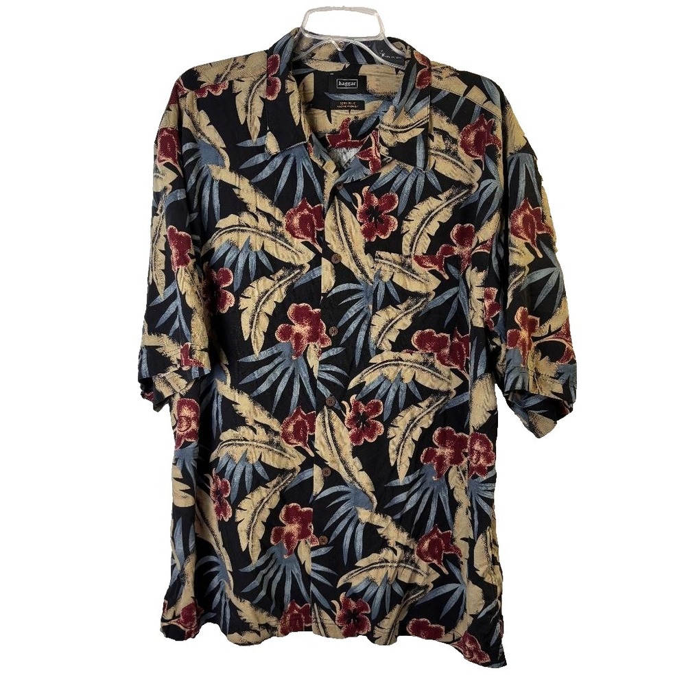 Haggar Hawaiian Shirt 100% Silk Short Sleeve Men's‎ Size XXL